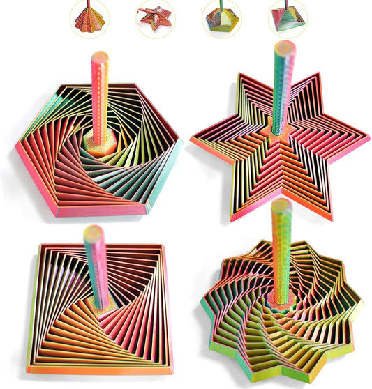 4PCS 3D Printed Fidget Toys for Adults – Multi-Layer Geometric Shapes with Handle, ASMR Clicking Sound, Stress Relief Toy for Anxiety & Focus (Gold, Green, Purple, Rainbow Finish)
