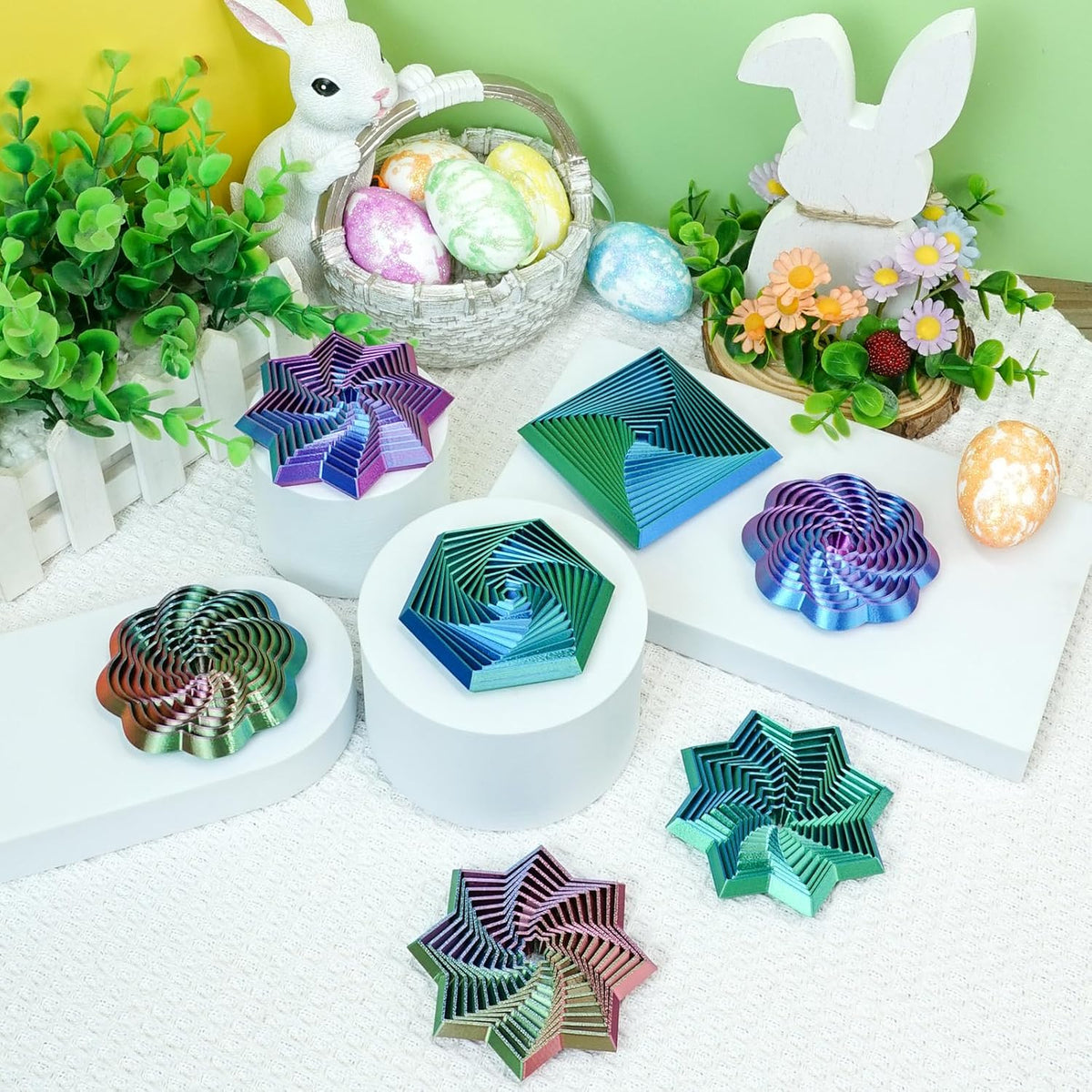 4PCS 3D Printed Fidget Toys,Fractal Hexagon Stress Toys for Kids Adults