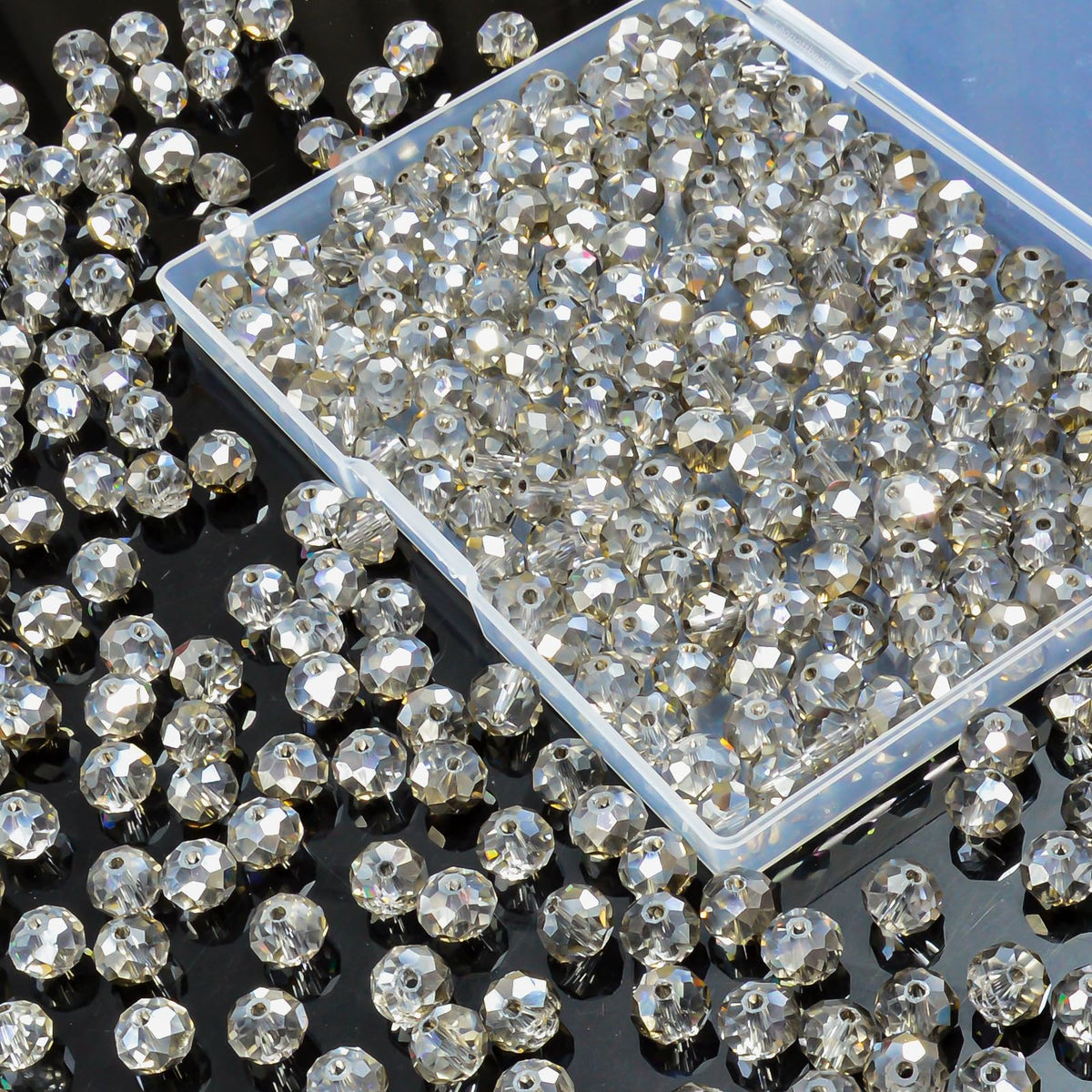 800Pcs 4/6/8/10mm Crystal Glass Beads for Jewelry Making Beads for Bracelets Necklace Pendants Making Supplies(Silver Champagne)