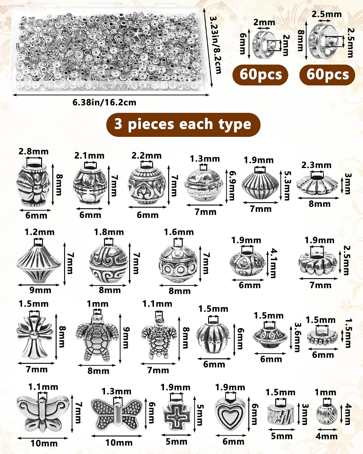 FIVEIZERO 309Pcs Antique Silver Spacer Beads for Jewelry Making