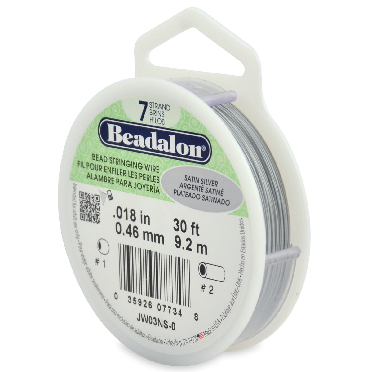 Beadalon 7-Strand Stainless Steel Beading Wire, .015 in / 0.38 mm - Bright