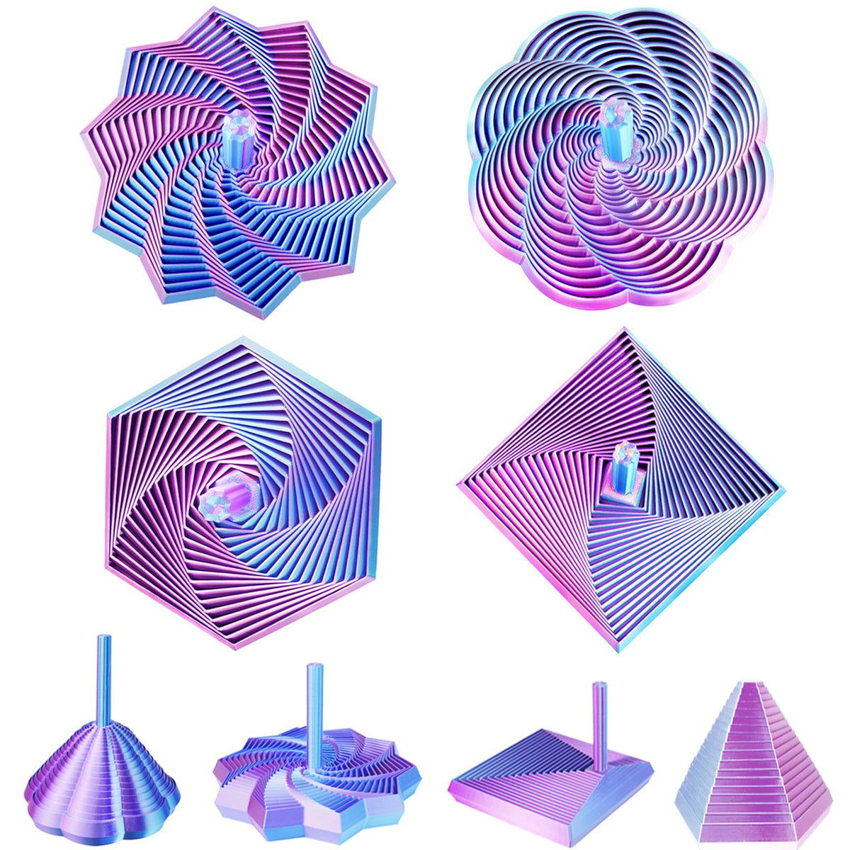 4PCS 3D Printed Fidget Toys,Fractal Hexagon Stress Toys for Kids Adults