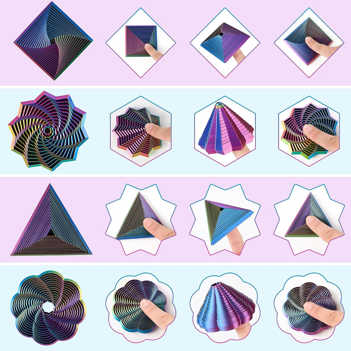 6 Pack 3D Printed Geometric Fidget Toys Multicolor Desk Set