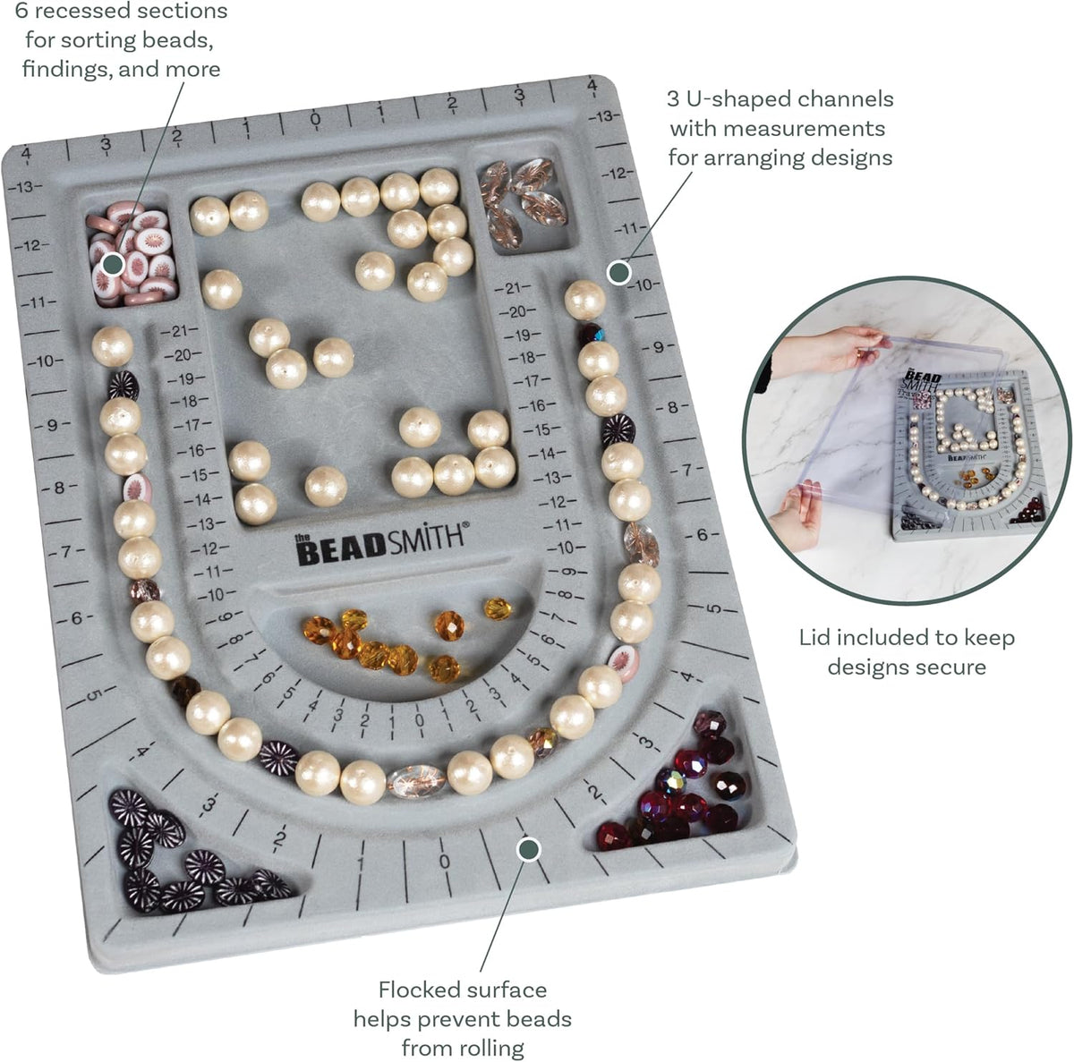 The Beadsmith Bead Board with Cover, Grey Flocked
