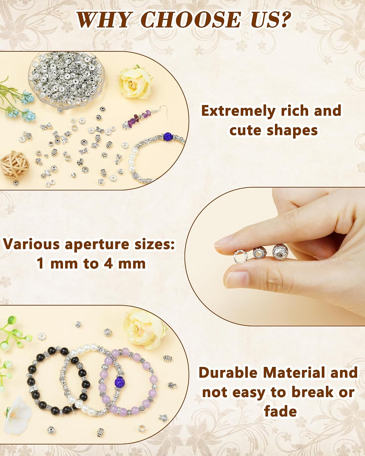 FIVEIZERO 309Pcs Antique Silver Spacer Beads for Jewelry Making