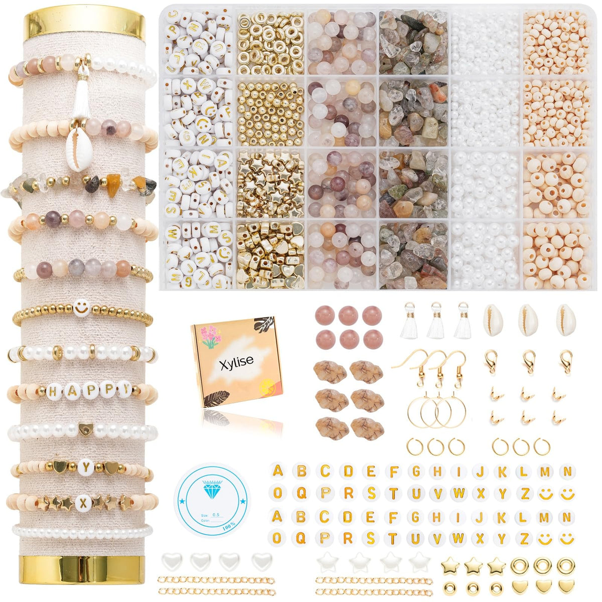 Xylise Jewelry Making Supplies Kit Natural Stone Beads for Irregular Natural Stone with for DIY Craft Bracelet Necklace Earrings for Adults (Amazonian)