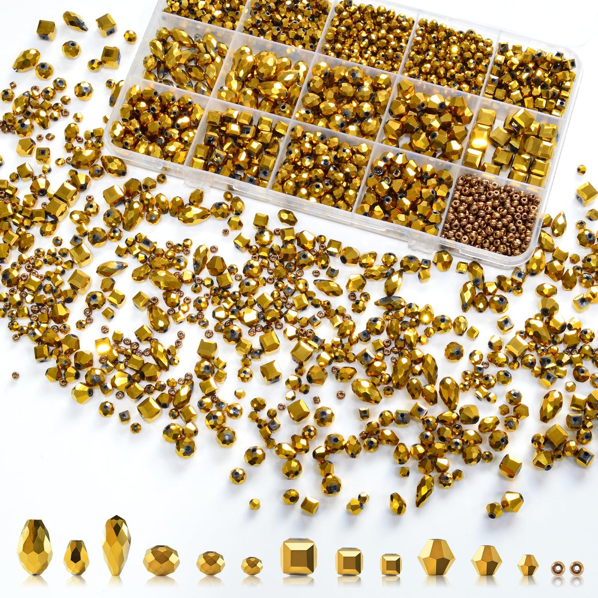 1500 Pcs Crystal Glass Beads for Jewelry Making – 12 Styles Bicone, Rondelle, Cube, Teardrop & 3mm Spacer Beads, DIY Bracelet Necklace Earring Craft Kit with Organizer Box(AB Color)
