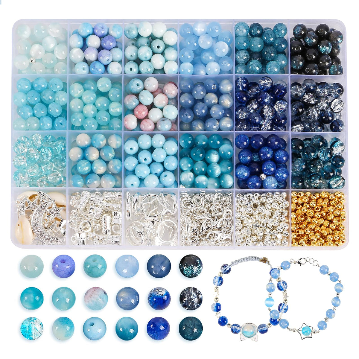 Glass Beads for Jewelry Making, 18 Colors Glass Beads for Bracelets Making kit Including 2-8mm Bead spacers/Lava Beads/Stone Rock DIY Jewelry Making Supplies for Adults (Thanksgiving, Christmas)