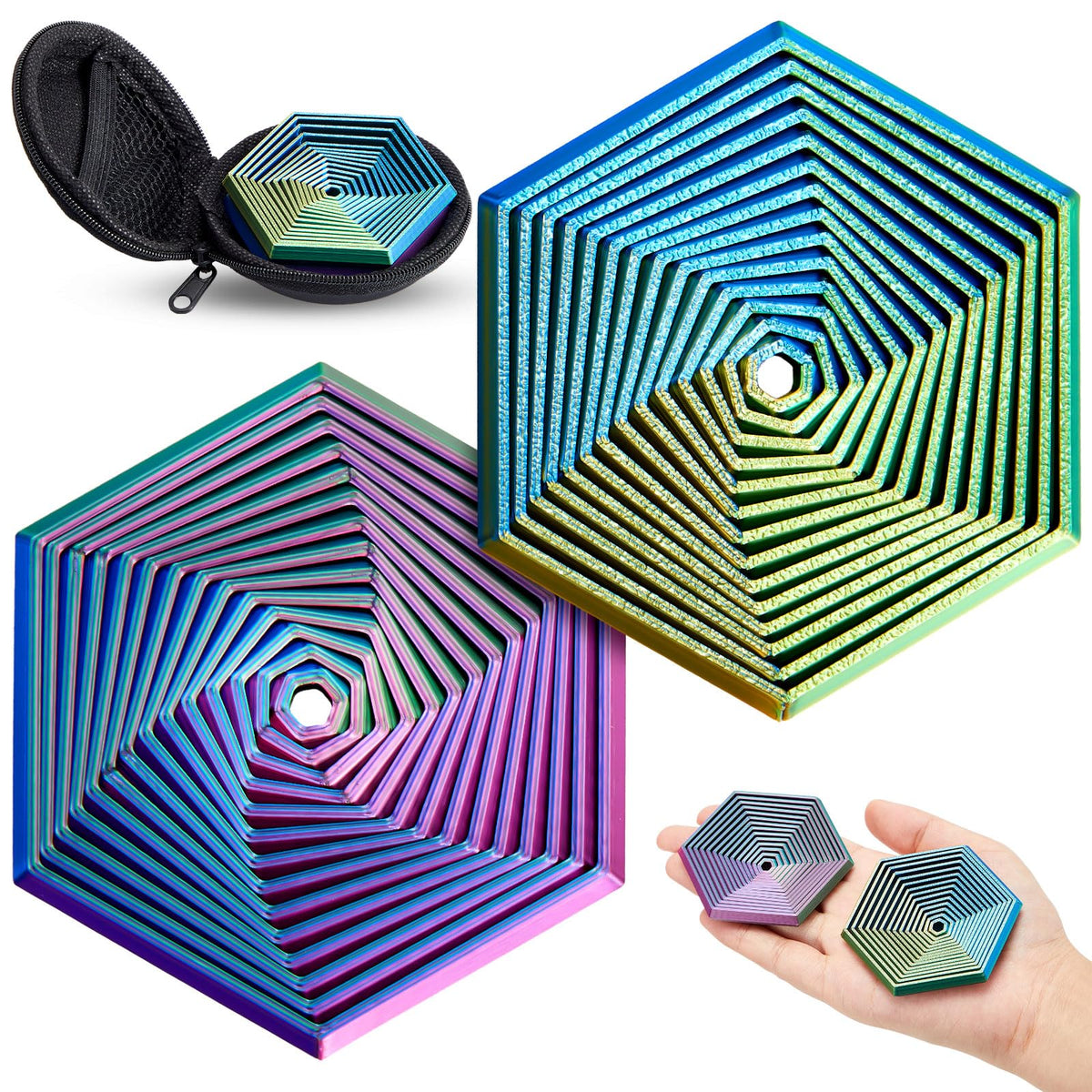 Seenelling 2 Pcs Fidget Hexagon 2.76 Inch, Multicolor