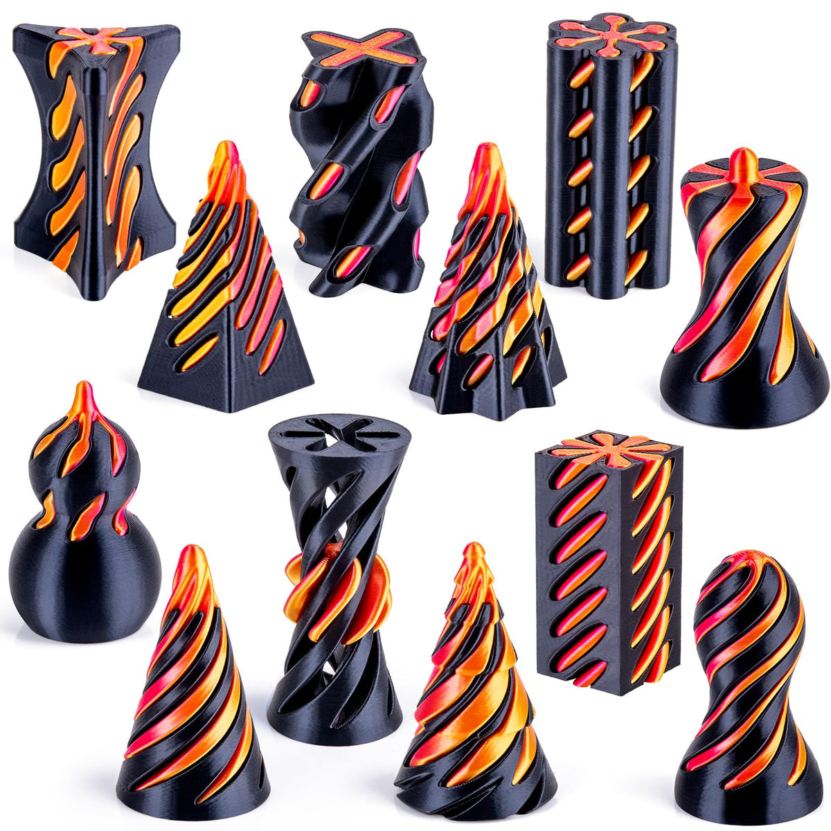12 Pack 3D Printed Fidget Toys, Impossible Passthrough Spiral Set