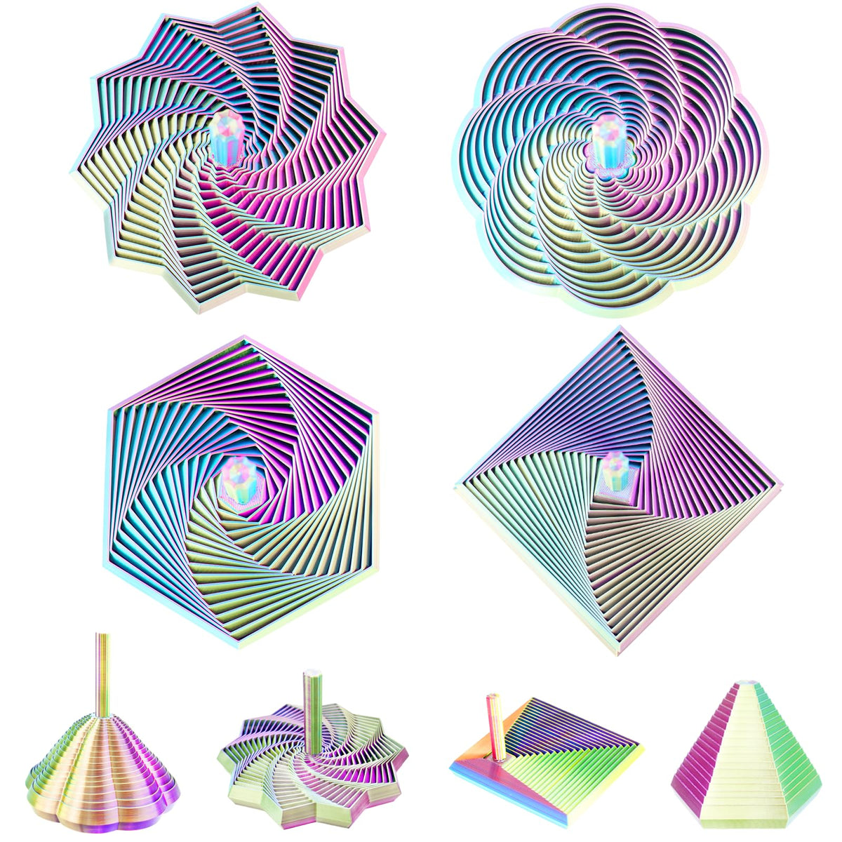 4PCS 3D Printed Fidget Toys,Fractal Hexagon Stress Toys for Kids Adults