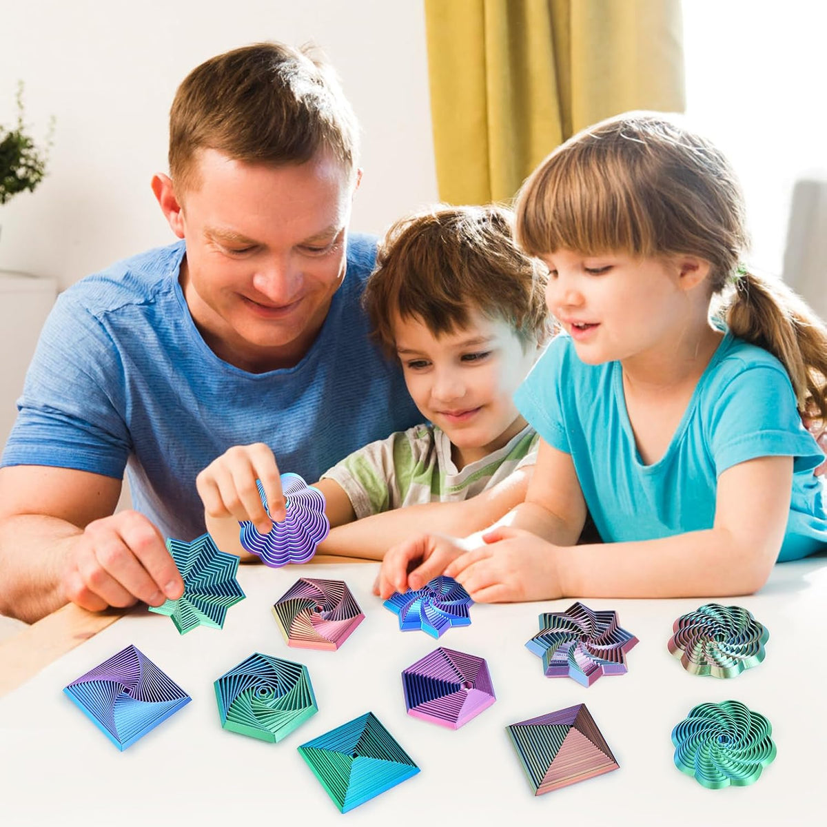 4PCS 3D Printed Fidget Toys,Fractal Hexagon Stress Toys for Kids Adults