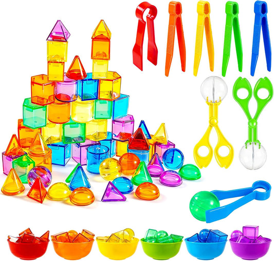 Bbiamsleep 76 Pcs 3D Shapes Geometric Solids, Light Table Manipulatives