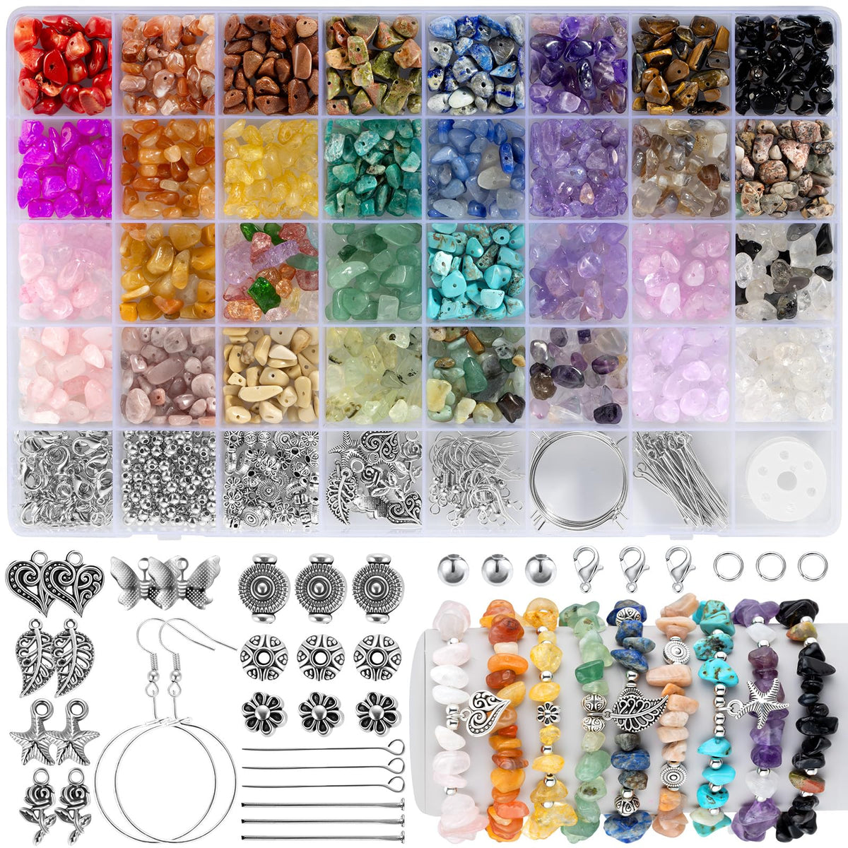 Jewelry Making Kit for Adults, 1562pcs Natural Stone Beads Bracelet Making