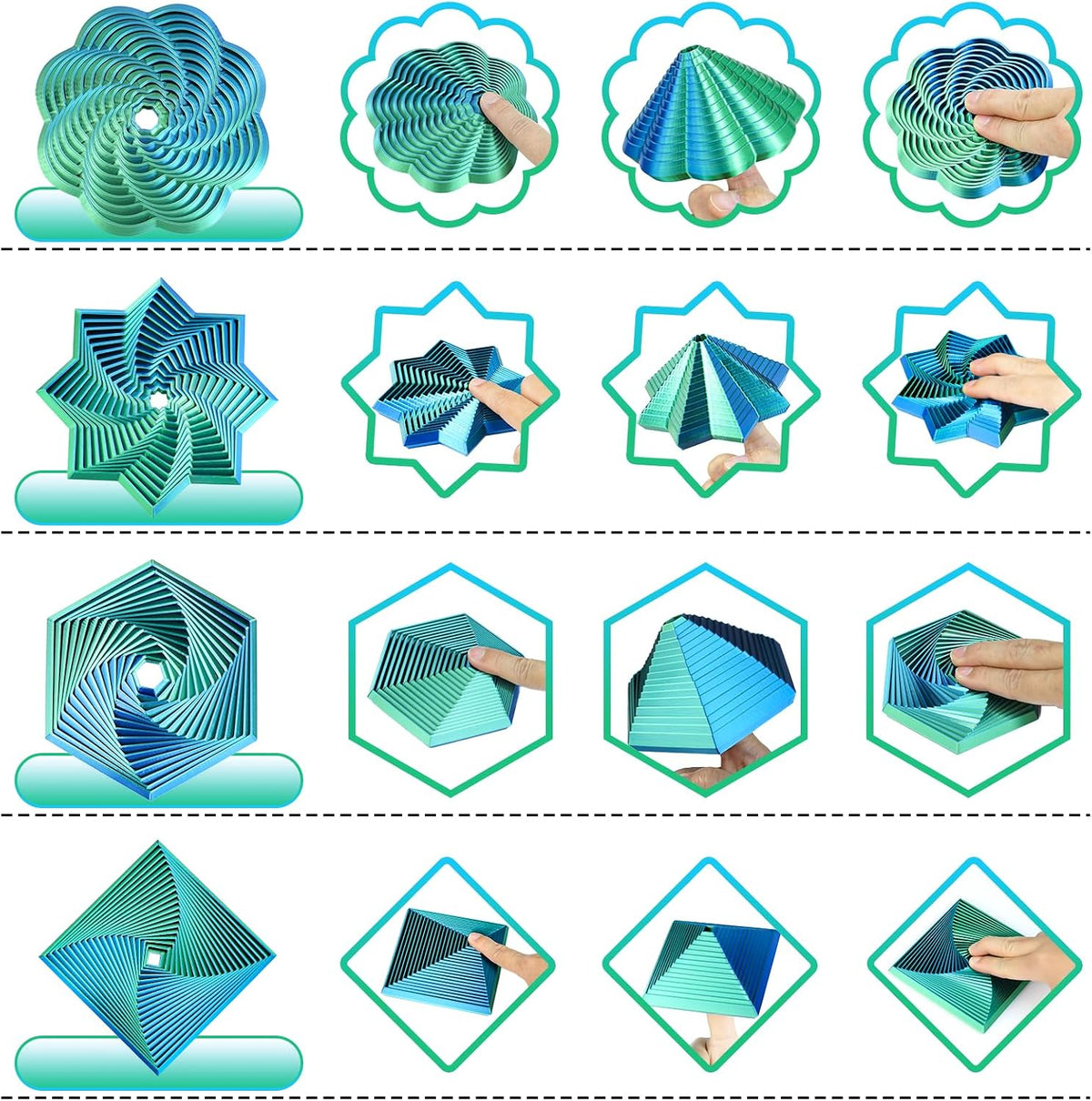4PCS 3D Printed Fidget Toys,Fractal Hexagon Stress Toys for Kids Adults