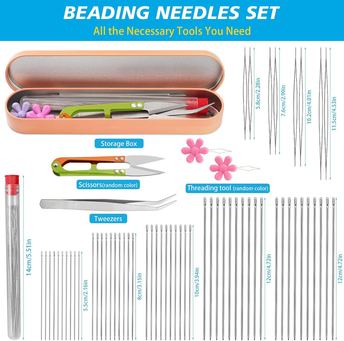kdafio Big Eye Beading Needles Set, Long Straight Bead Needles