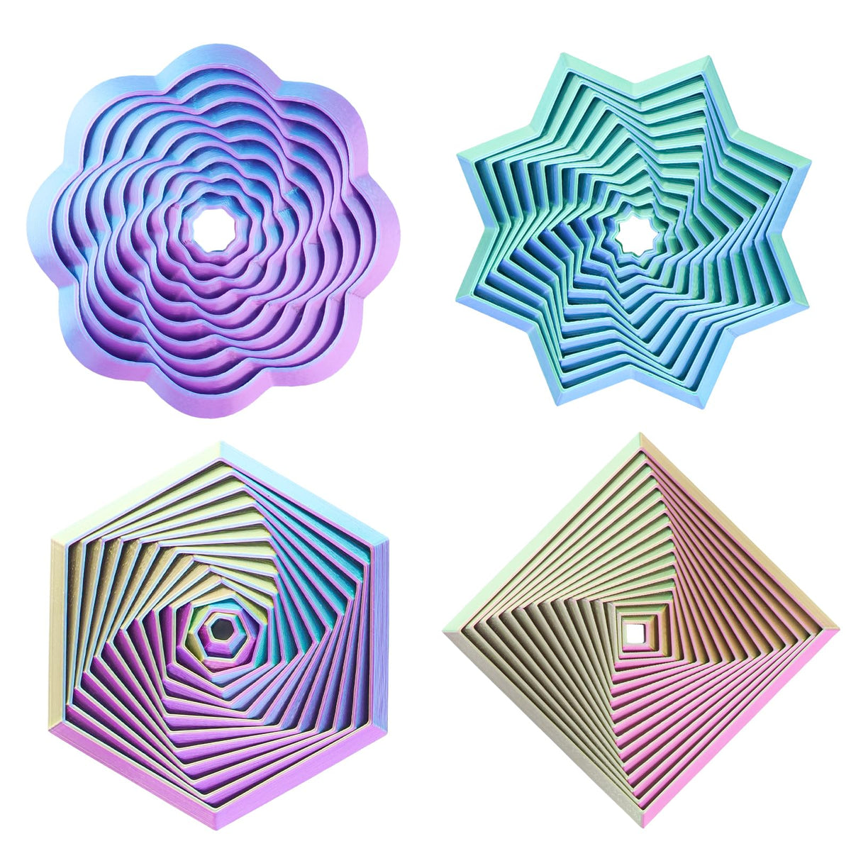 4PCS 3D Printed Fidget Toys,Fractal Hexagon Stress Toys for Kids Adults