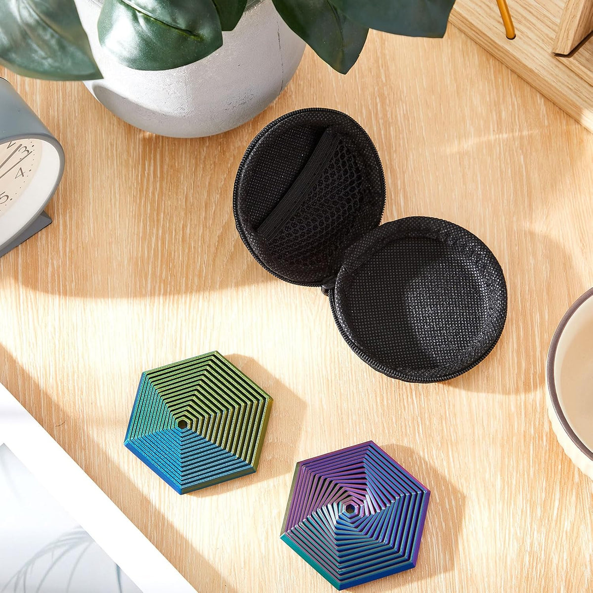 Seenelling 2 Pcs Fidget Hexagon 2.76 Inch, Multicolor