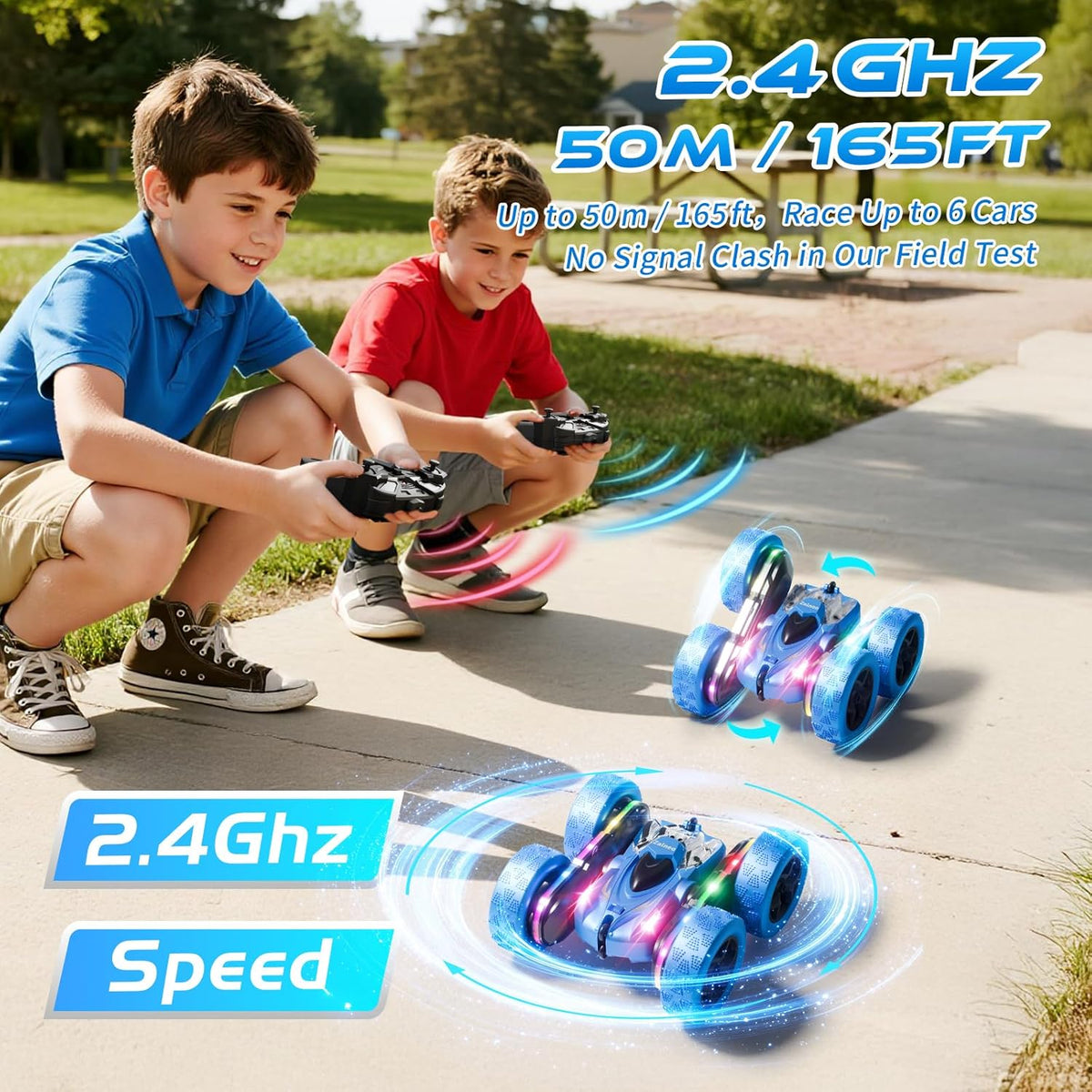Remote Control Stunt Car 4WD 360° Flip Double‑Sided RC Cars, LED Light Bar, USB‑C Modular Battery, 2.4 GHz Outdoor Beach Toy for Boys 6‑12 Years Old, Birthday & Christmas Kids Gift, Blue