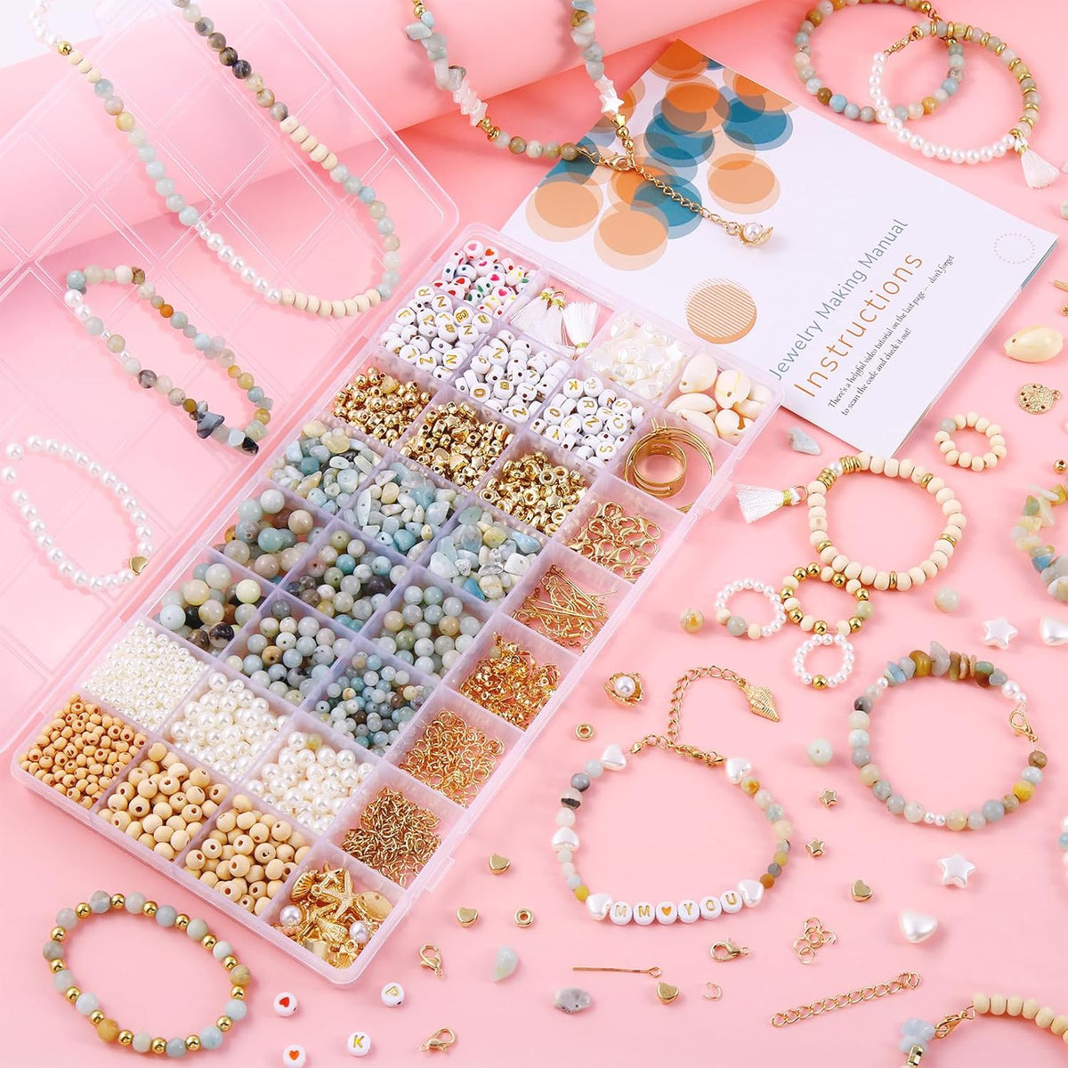 Wurosi 1927PCS Jewelry Making Supplies Kit for Adults,Natural Stone Beads