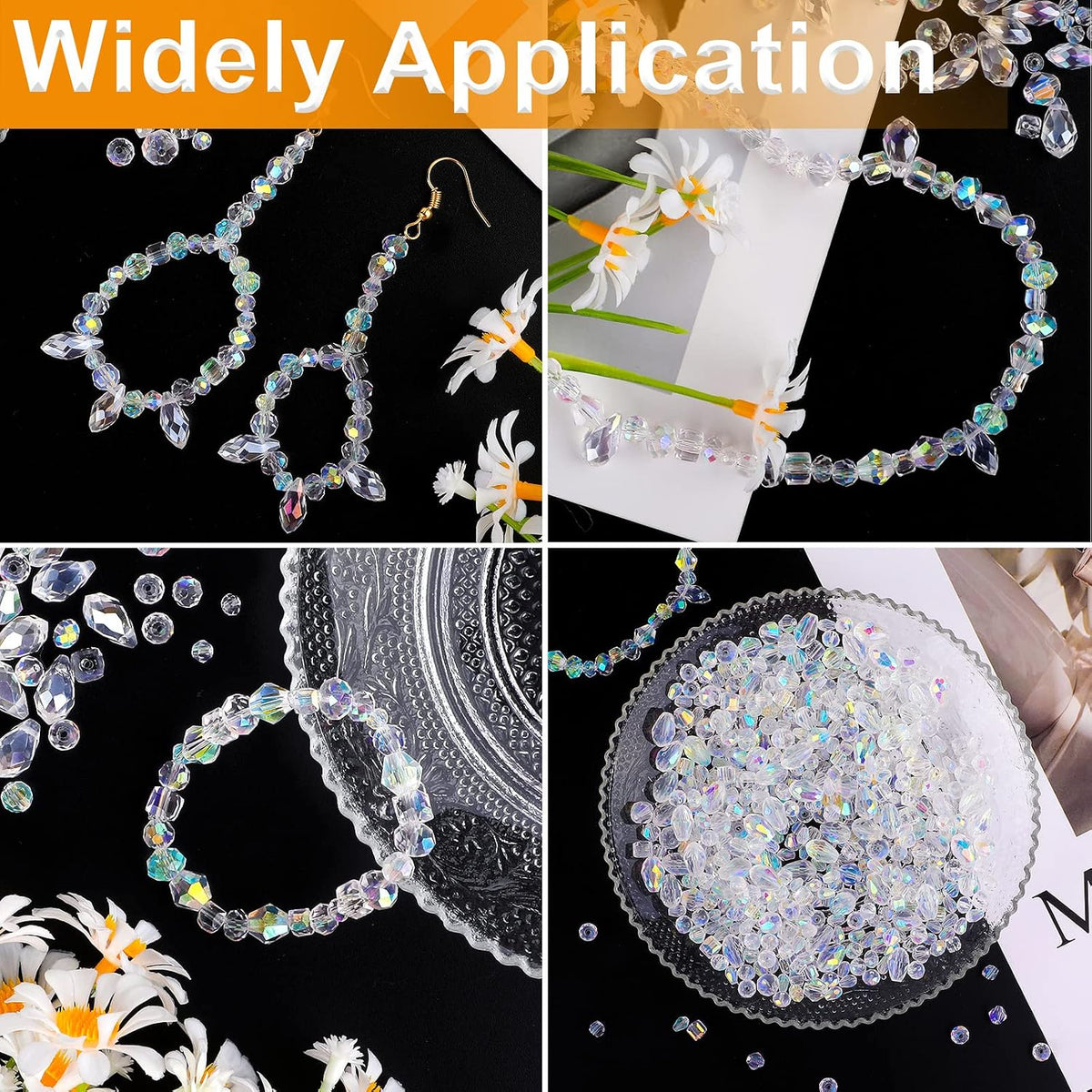 600 Pcs Crystal Glass Beads for Jewelry Making, 4/6/8mm Crystal Beads