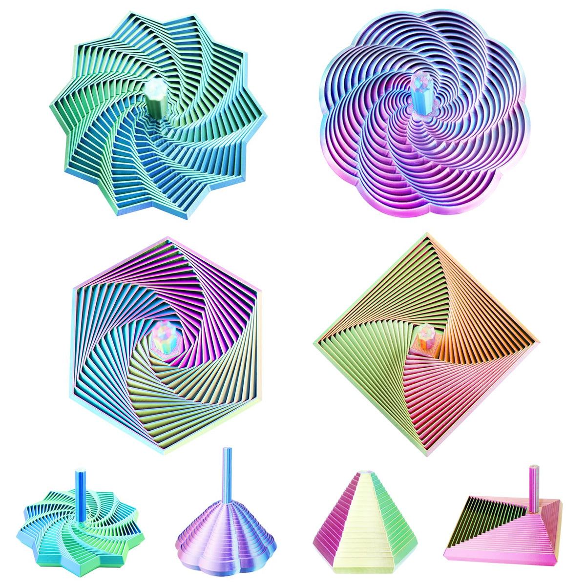 4PCS 3D Printed Fidget Toys,Fractal Hexagon Stress Toys for Kids Adults