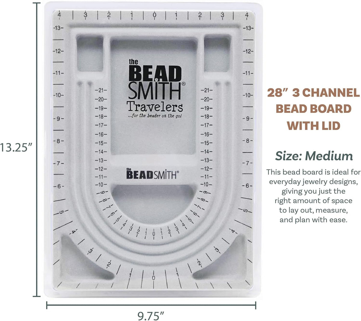 The Beadsmith Bead Board with Cover, Grey Flocked
