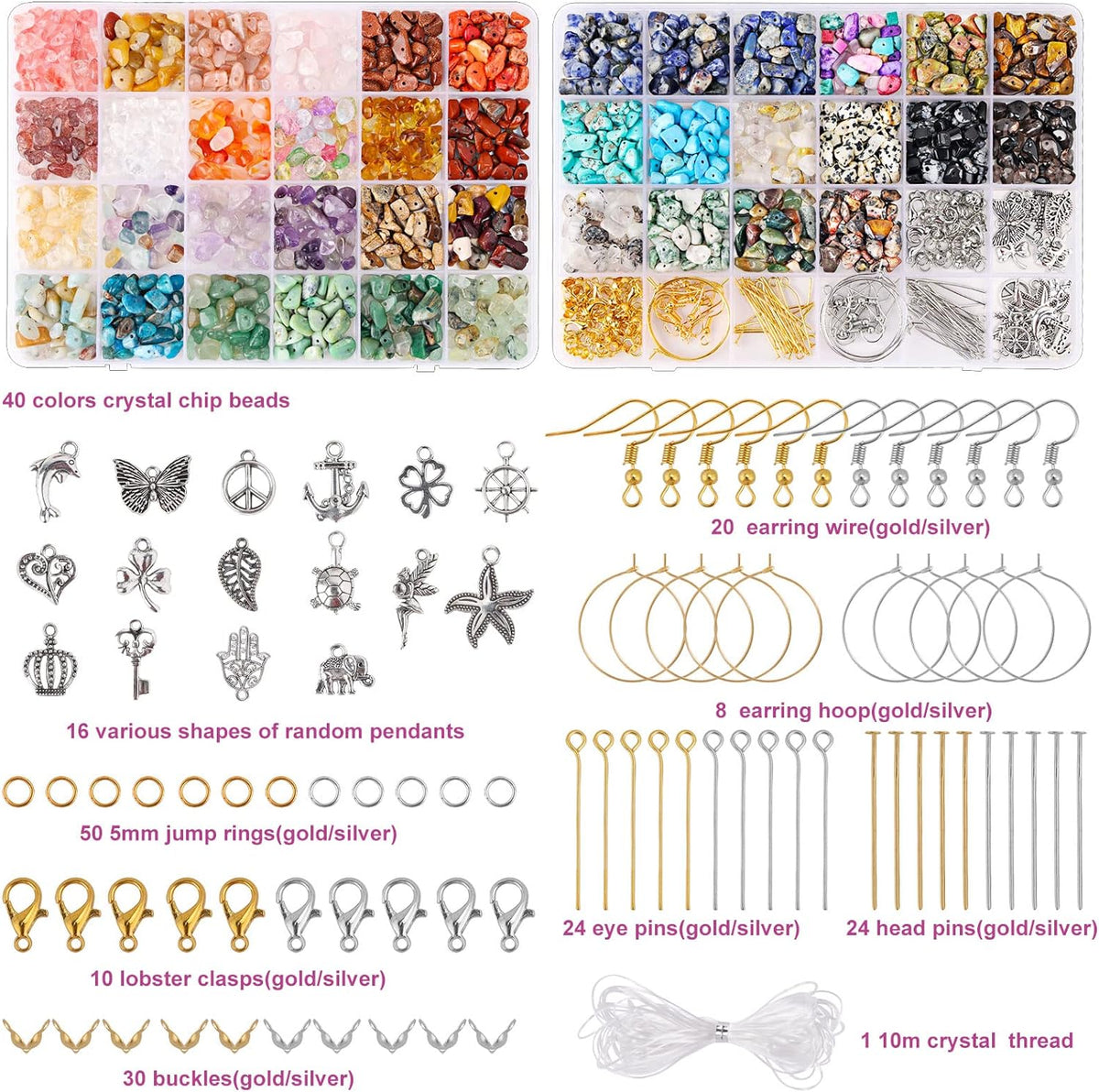 Quefe 40 Colors Crystal Beads for Jewelry Making Crystal and Gemstone