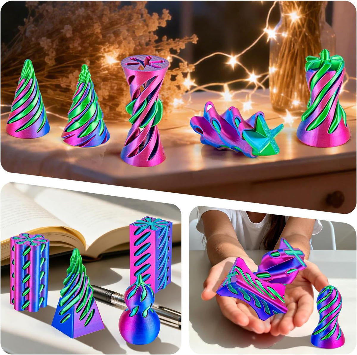 12 Pack 3D Printed Fidget Toys, Impossible Passthrough Spiral Set