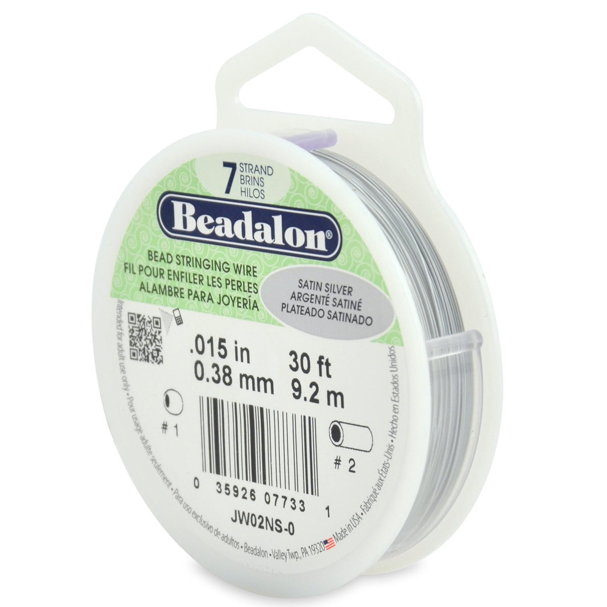 Beadalon 7-Strand Stainless Steel Beading Wire, .015 in / 0.38 mm - Bright
