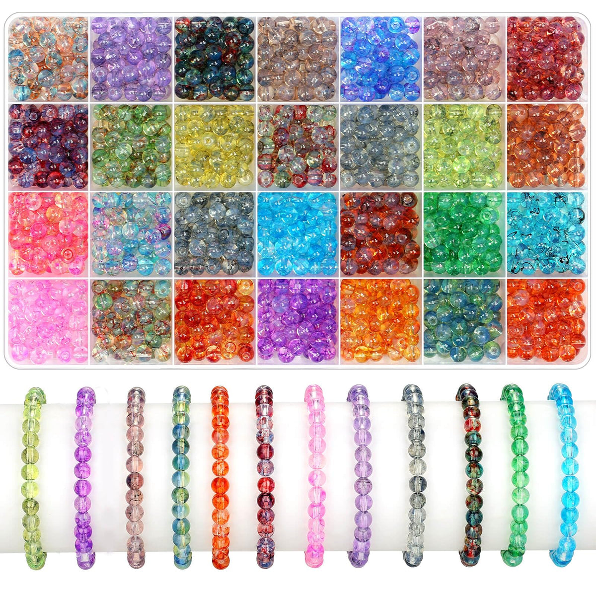 shynek 1400 Pieces 6mm Round Glass Beads for Jewelry Making, 28 Colors Crystal Beads for Bracelets Jewelry Making and DIY Crafts(Solid Color)