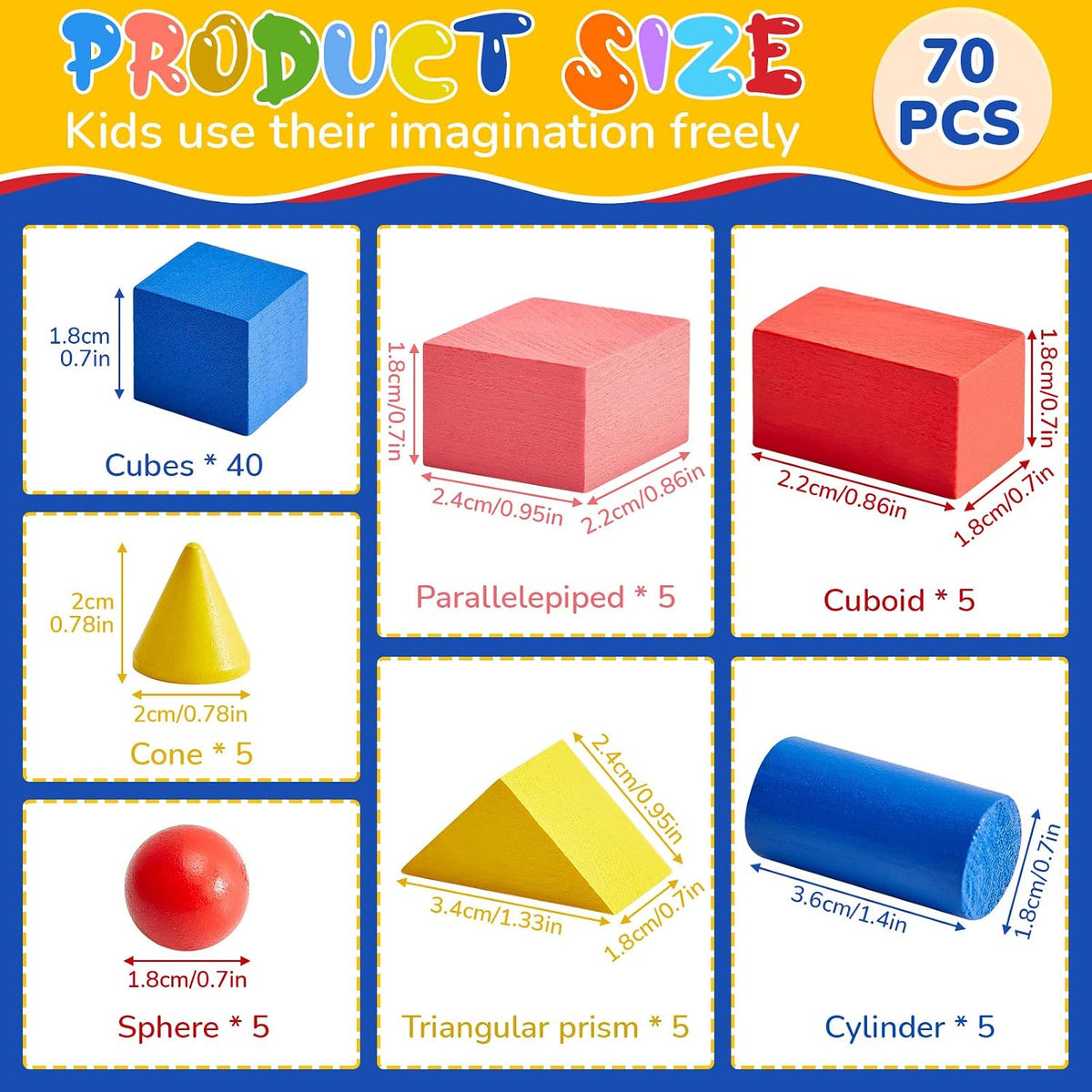 Deekin 70 Pcs Wood Geometric Solid Mini 3D Shape Wooden Building Block Bul