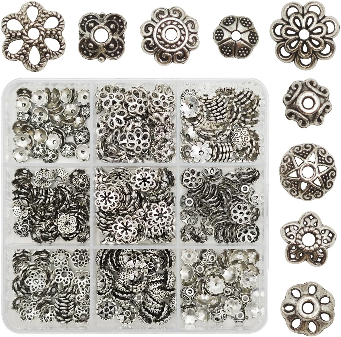 INSPIRELLE 450 Pieces Antique Silver Bead Caps Metal Alloy Beads