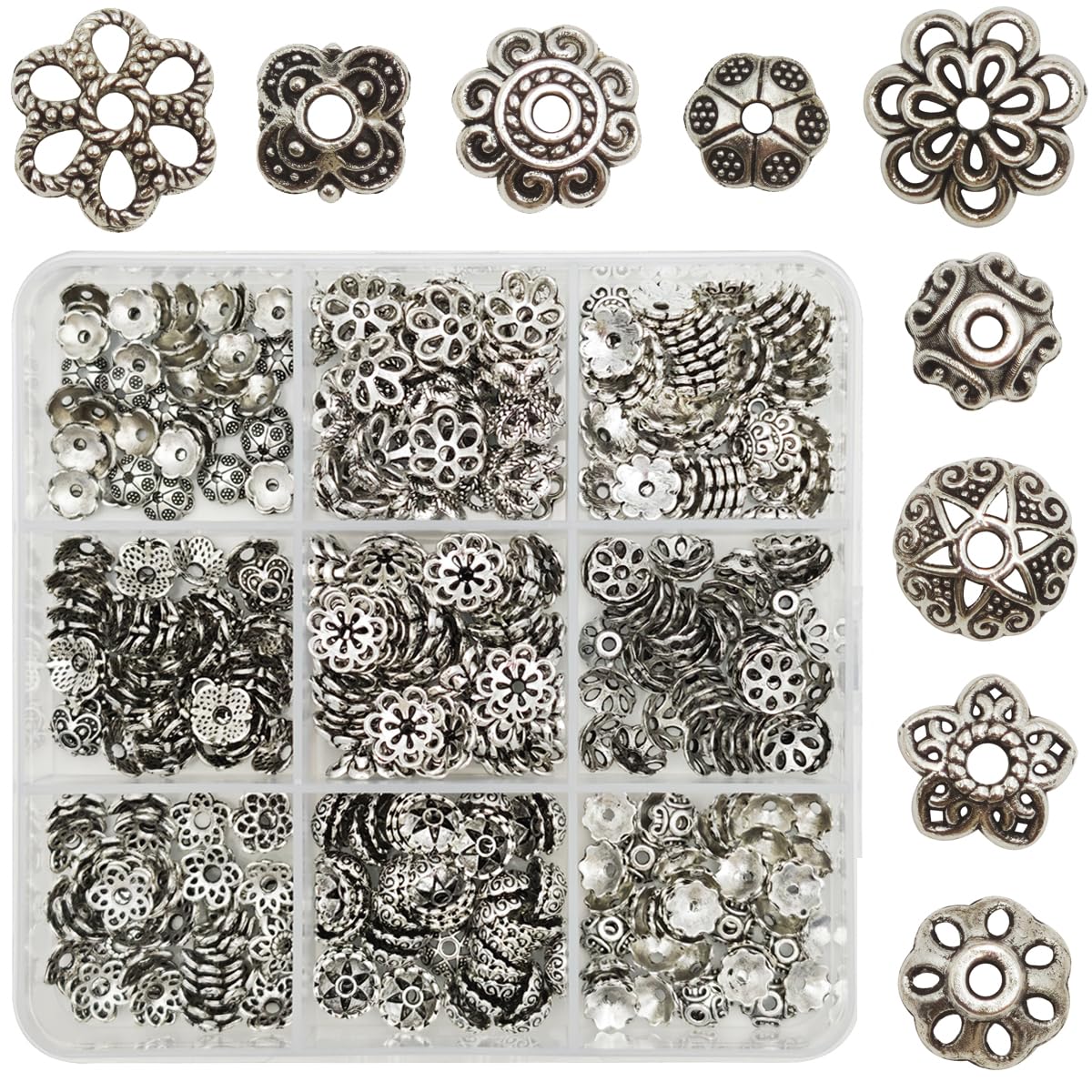 INSPIRELLE 450 Pieces Antique Silver Bead Caps Metal Alloy Beads
