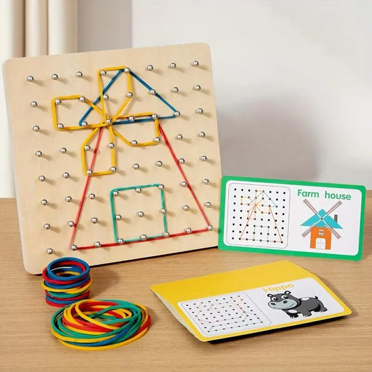 Wooden Geometric Pegboard Toy Activity Board - BPA-Free Shape Sorter, Construction & Jigsaw Puzzle, Unisex Educational Toy for 3+ Months, Holiday Gift with Safe Materials