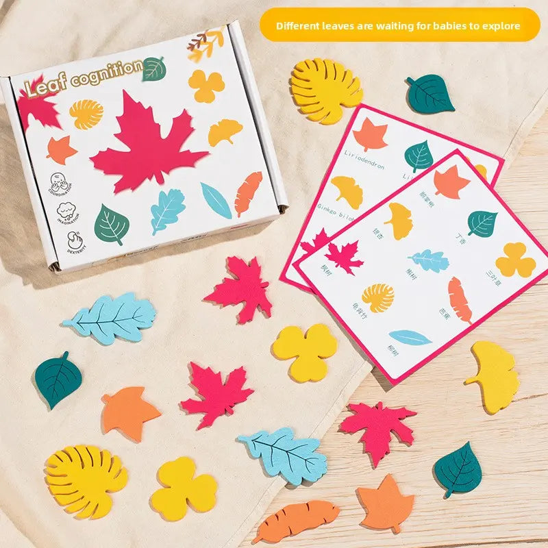 Wooden Leaf Shape Building Blocks - 27 Artificial Leaves, 0.1kg, 17*14*2.5cm Early Childhood Educational Toy for 4-6 Years Old Kindergarten Kids, Leaf Shapes, Children Development, CPC CE, LY-234