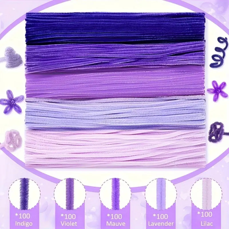 500-piece purple twist stick set, mixed-color pipe cleaners, Craft, suitable for DIY handmade art projects!