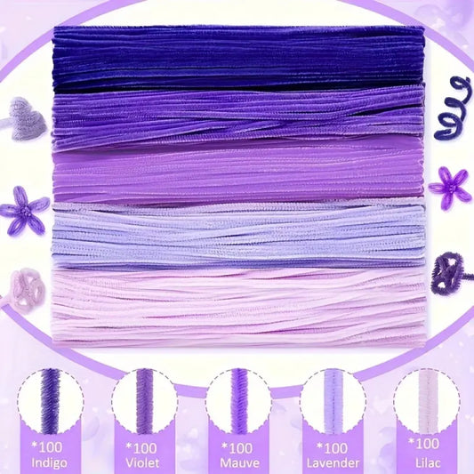 500-piece purple twist stick set, mixed-color pipe cleaners, Craft, suitable for DIY handmade art projects!