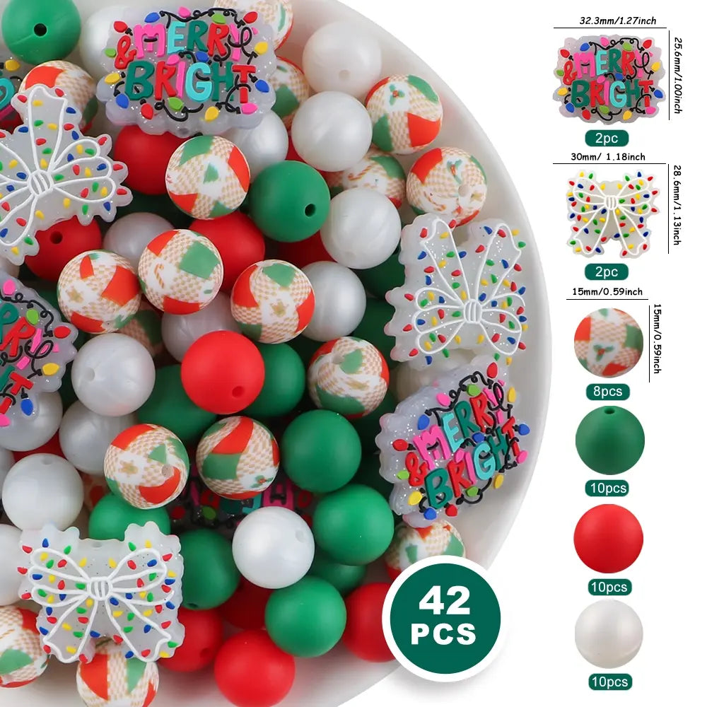 42pcs Halloween & Christmas Beads Set, Silicone Beads, Focal Beads, DIY Crafts, Pen Charms, Keychain Pendants, Holiday Decorations, Diy Beads Kit, Beading Kits, Beading Supplies, Beads And Accessories