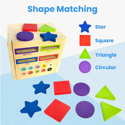 Beech Wood Multifunction Shape Sorter Toy for Toddlers 3-4 Years - BPA-Free Educational Color & Shape Matching Stack Blocks, Learn While Playing, Perfect Birthday Gift