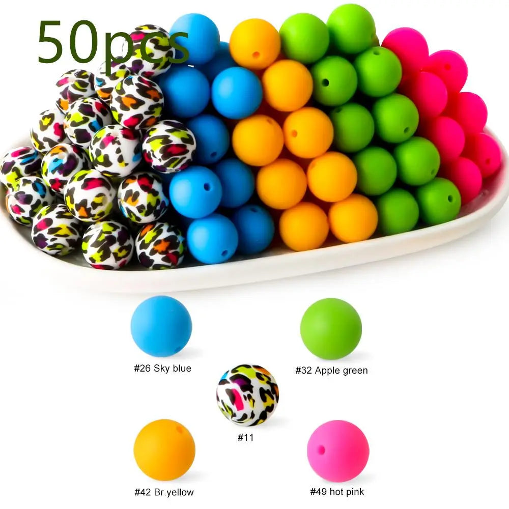 15mm Silicone Beads, 50-Piece Round Printed Bead Set, Beads for Crafts, Beading Supplies, DIY Jewelry-Making Supplies for Bracelets, Necklaces, Earrings and Pendants #GLOBAL PICKS