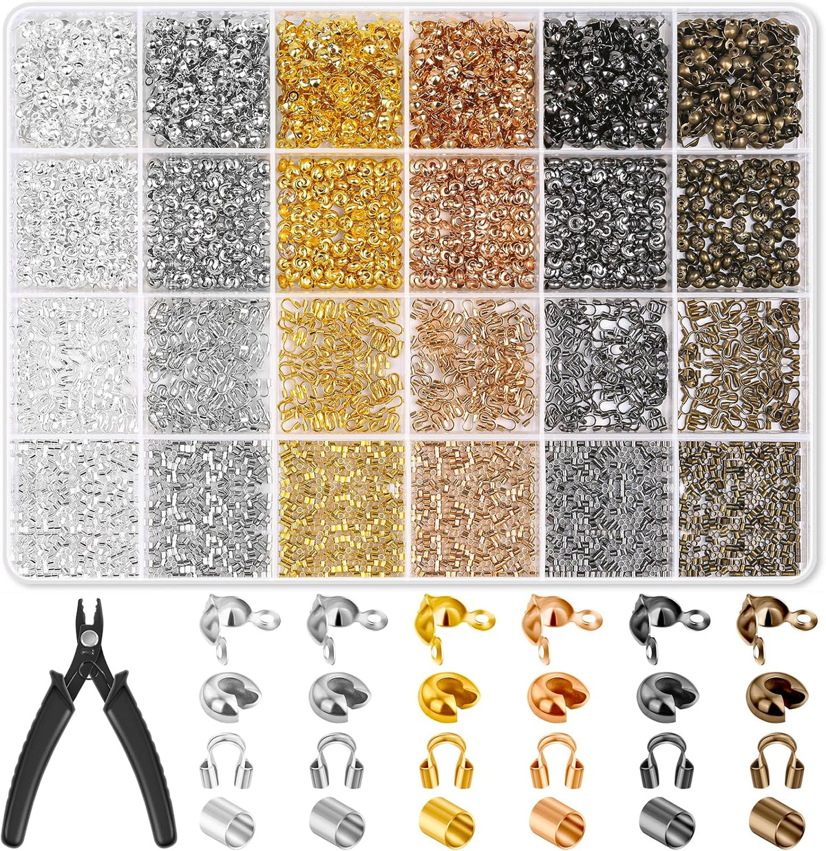Acejoz 2251 Pieces Crimp Beads for Jewelry Making, Knot Covers, Crimp Bead Covers, Crimp Tubes and Wire Guardians with Crimping Pliers for DIY Jewelry Bracelets Necklaces Making