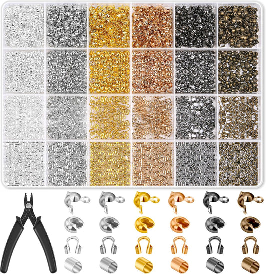 Acejoz 2251 Pieces Crimp Beads for Jewelry Making, Knot Covers, Crimp Bead Covers, Crimp Tubes and Wire Guardians with Crimping Pliers for DIY Jewelry Bracelets Necklaces Making