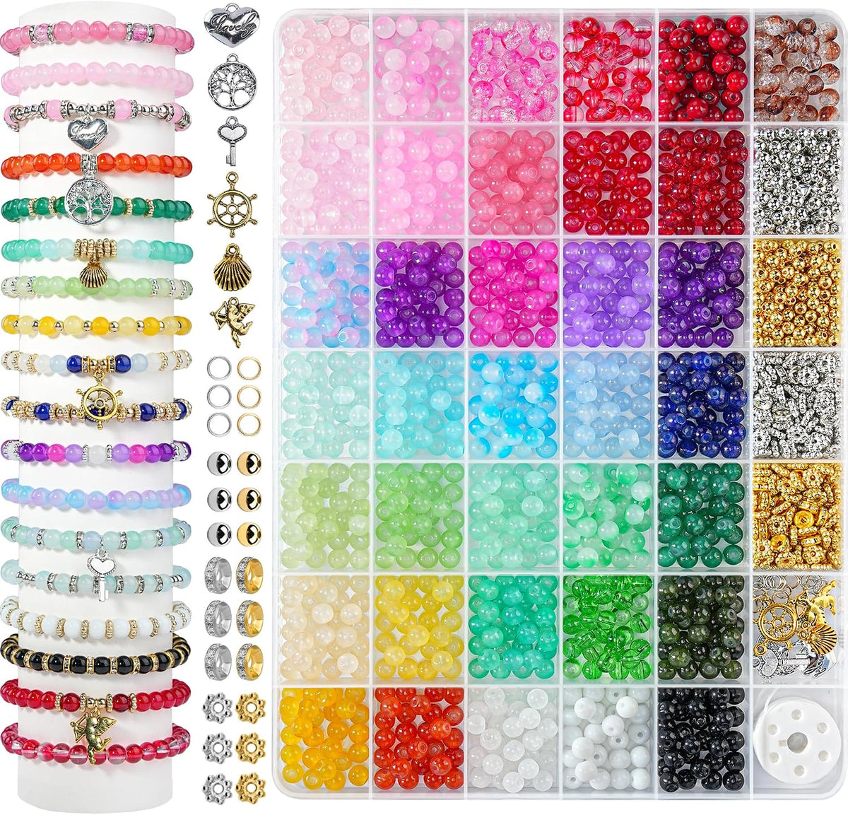 1425Pcs Glass Beads for Jewelry Making, 36 Colors Bracelet Making kit
