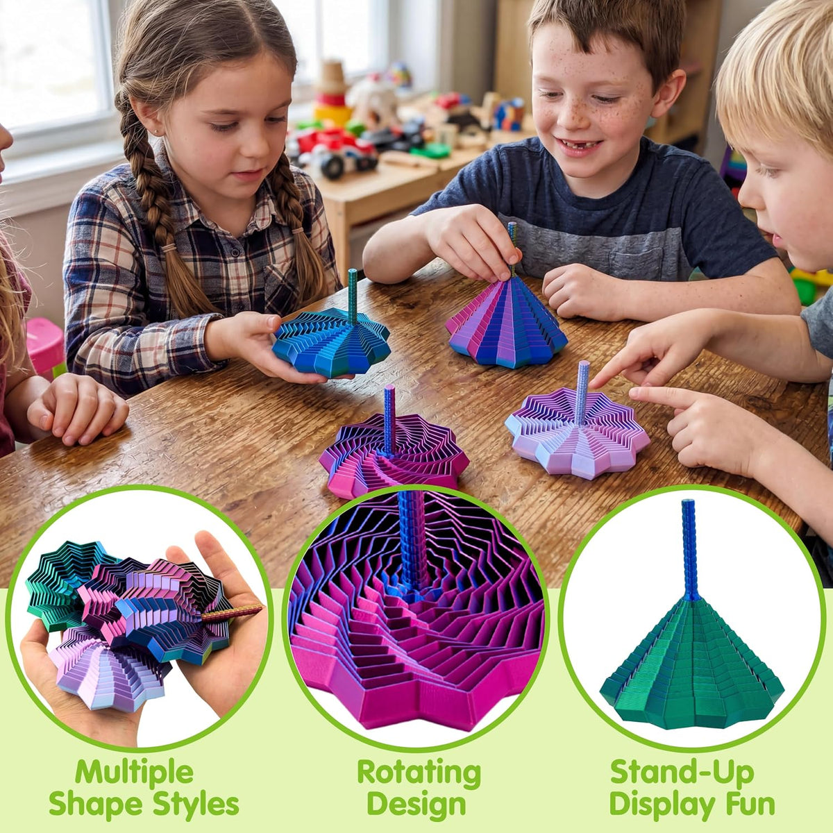 JOYIN 4PCS 3D Printed Expanded Sensory Fidget Star, 3D Printed Fidget Toys with a Rotating Spiral Design Suitable for Adults and Girls Boys, Birthday Gifts, Office Desk Decompression Toy, Party Favors
