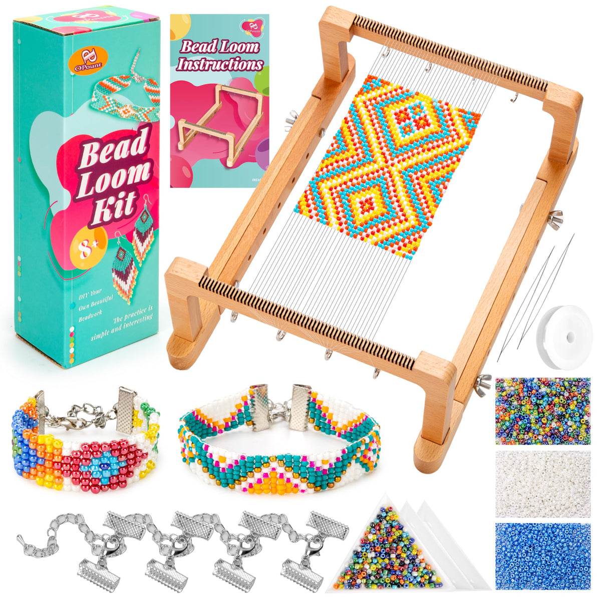 PP OPOUNT Bead Loom Kit, Beading Supplies with 9700 PCS Seed Beads, Tray, Scissors Making Accessories, Beading Loom Kits for Adults Jewelry Making Bracelets Belts