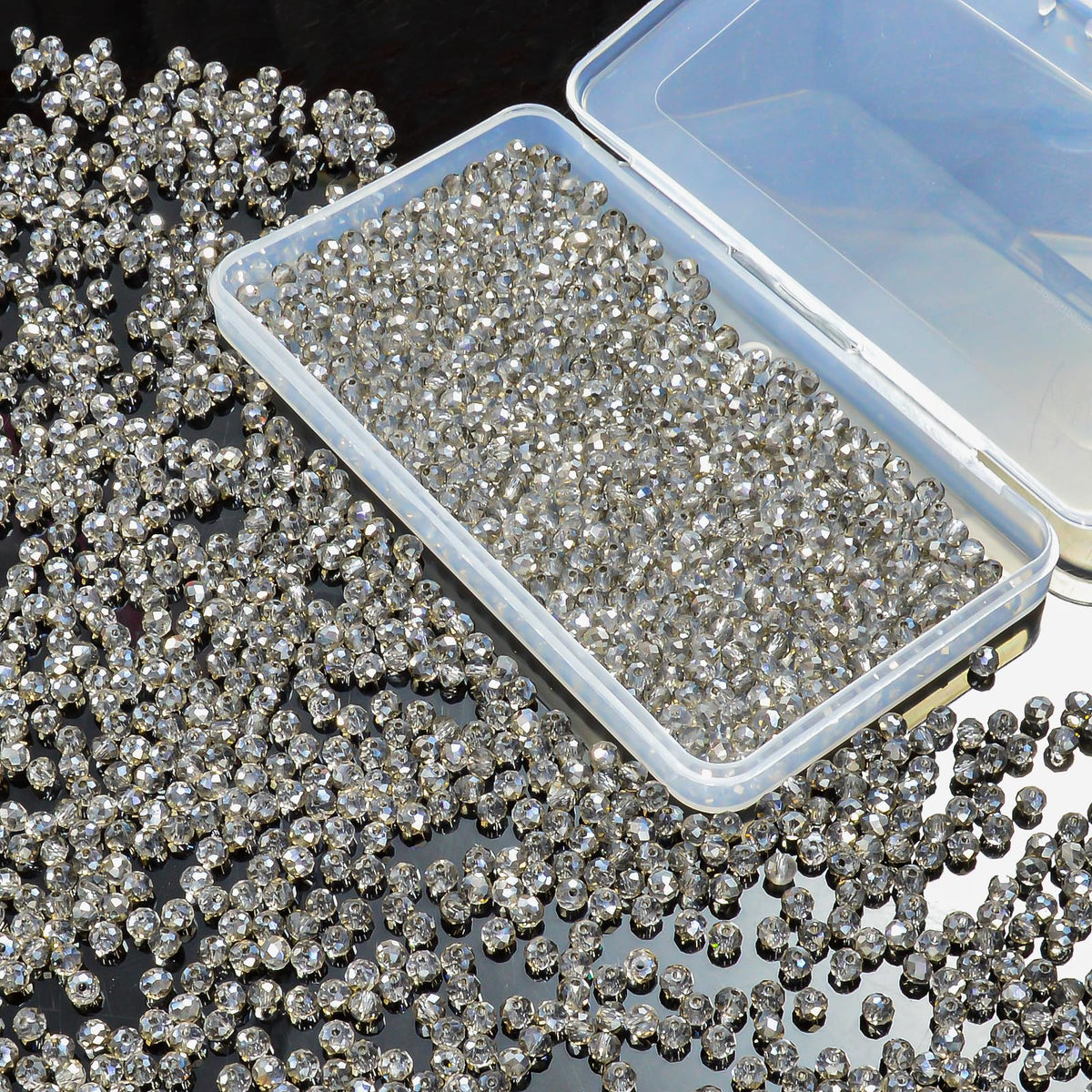 800Pcs 4/6/8/10mm Crystal Glass Beads for Jewelry Making Beads for Bracelets Necklace Pendants Making Supplies(Silver Champagne)