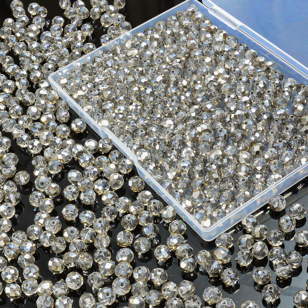 800Pcs 4/6/8/10mm Crystal Glass Beads for Jewelry Making Beads for Bracelets Necklace Pendants Making Supplies(Silver Champagne)