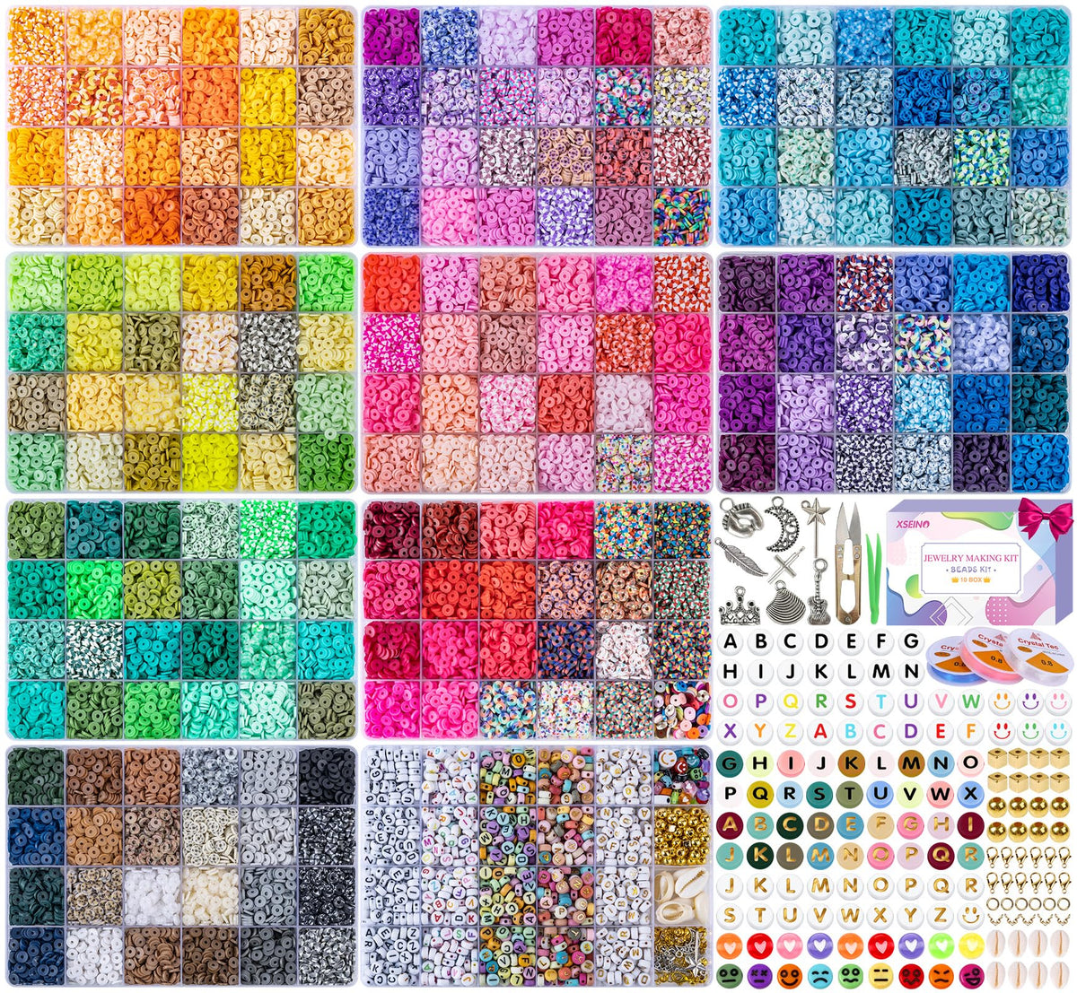 XSEINO 10000PCS Clay Beads Bracelet Making Kit,46Colors