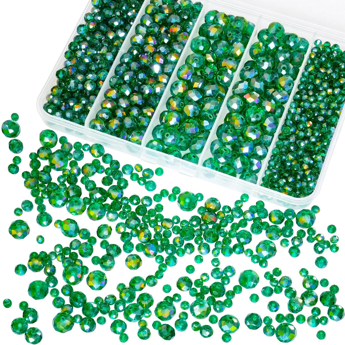 800Pcs 4/6/8/10mm Crystal Glass Beads for Jewelry Making Beads for Bracelets Necklace Pendants Making Supplies(Silver Champagne)